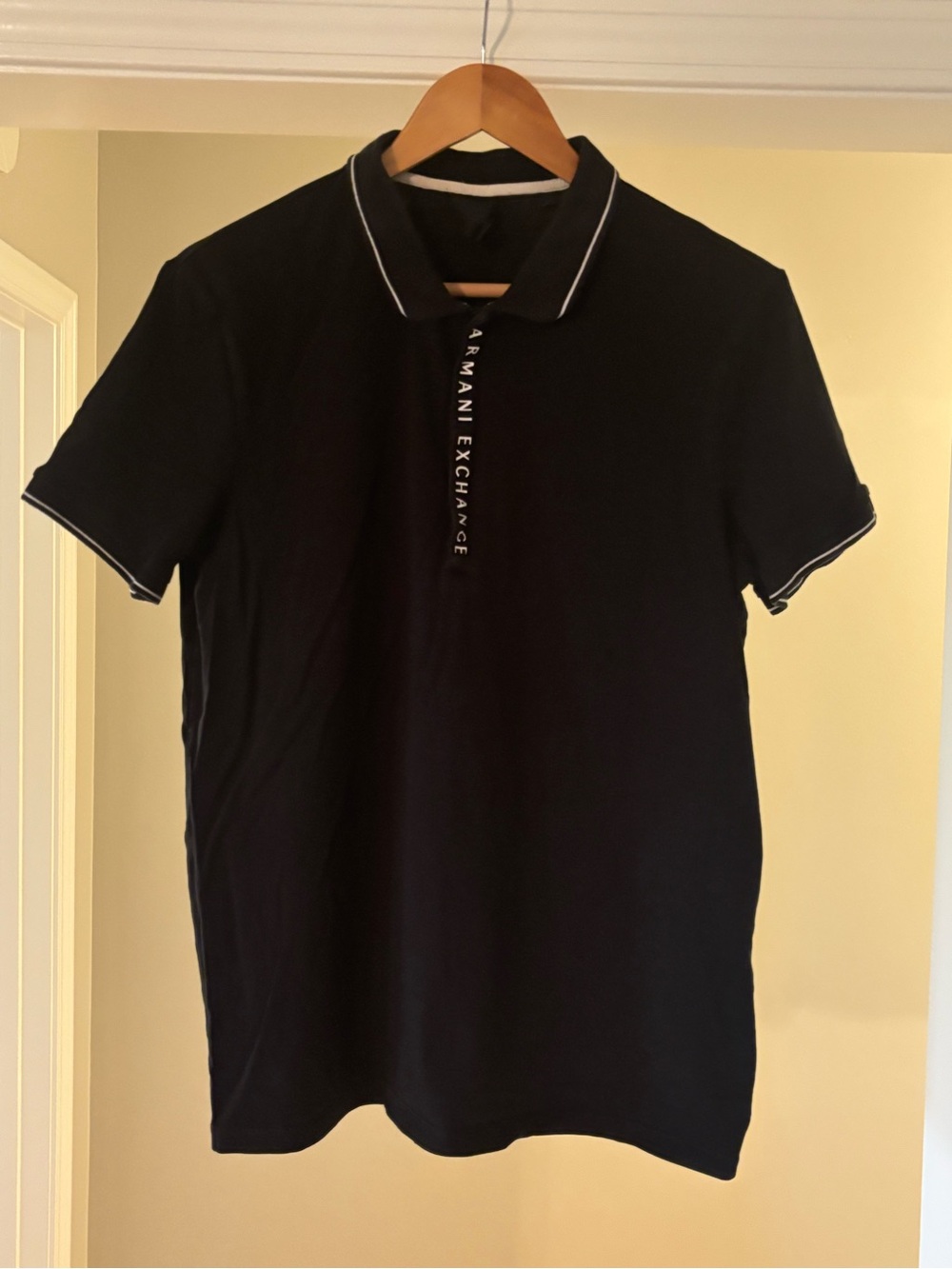 Armani Exchange Black Polo with White Contrast Trim